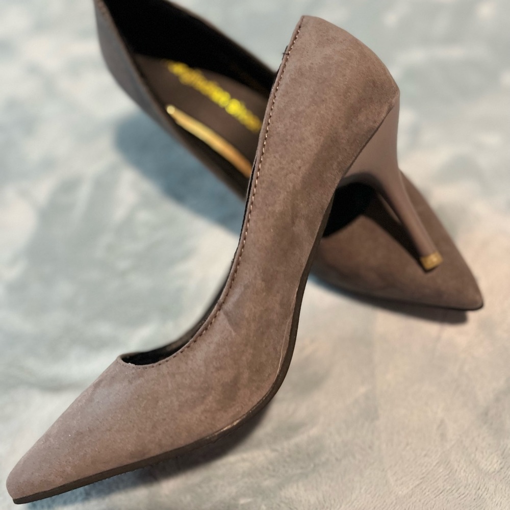 Grey suede kitten heels